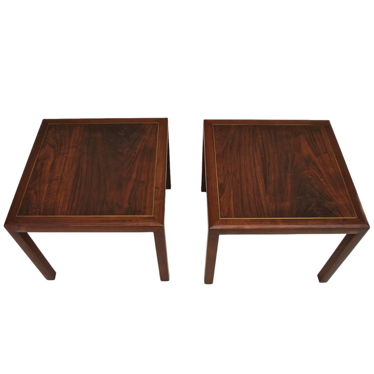 Beautiful Pair of Probber Style Side Tables, Made of Rosewood and Brass Inlaid  For Sale