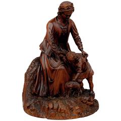 Lovely Black Forest Wood Carving, Mother with Child and Cat 8