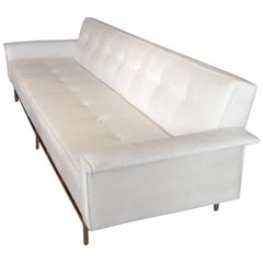 Large Brass Based Edward Wormley Dunbar Style White Couch