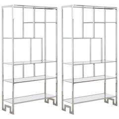 Pair of Chromium Steel Framed Étagère with Glass Shelves, 1970s