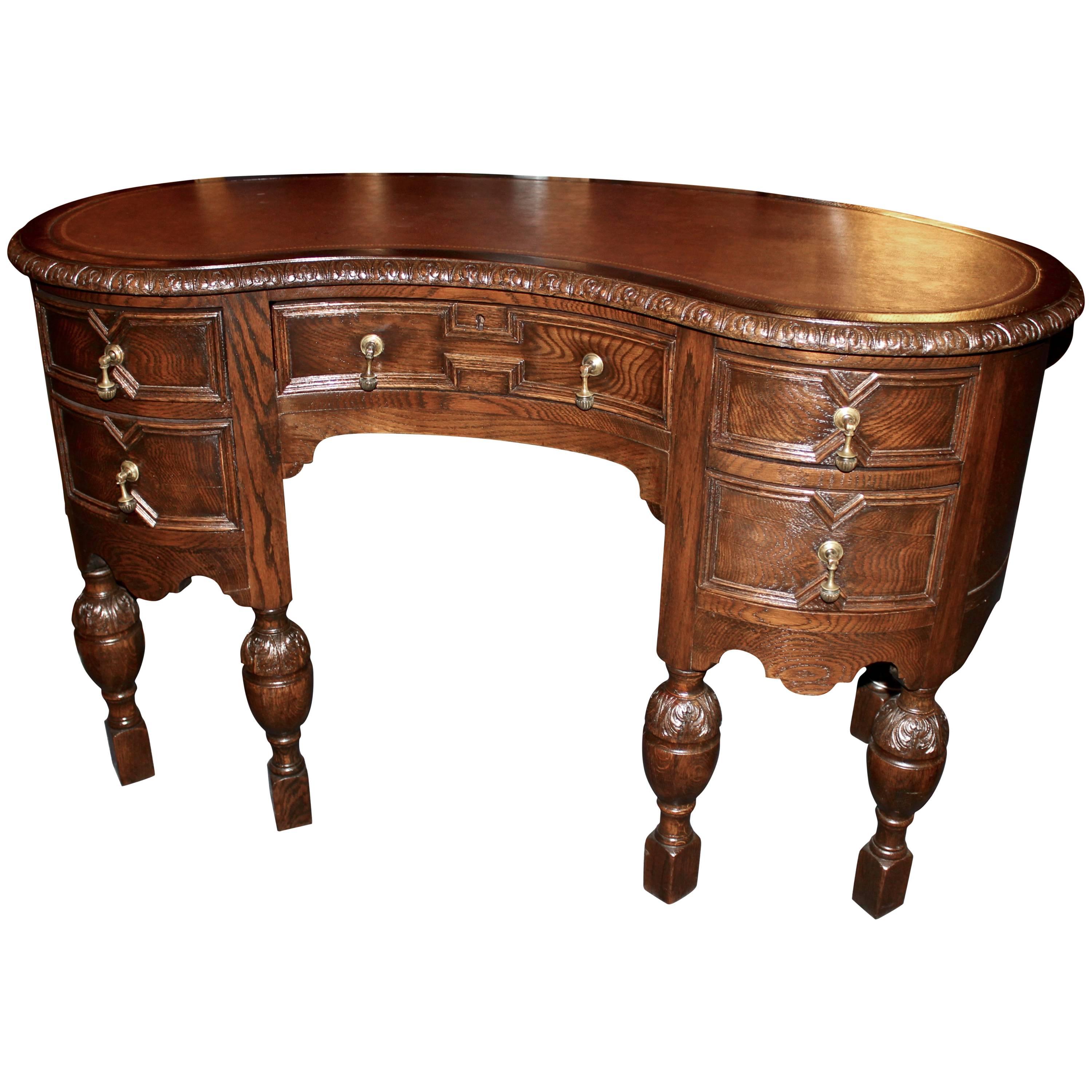 Early 20th Century English Jacobean Kidney Desk For Sale