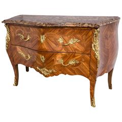 Fine Antique Bombe Marble-Top Commode with All over Floral Inlays