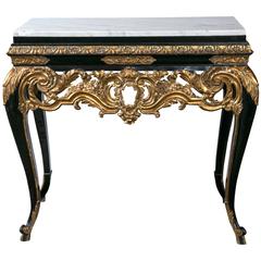 Gilt and Ebony Decorated Marble-Top Console
