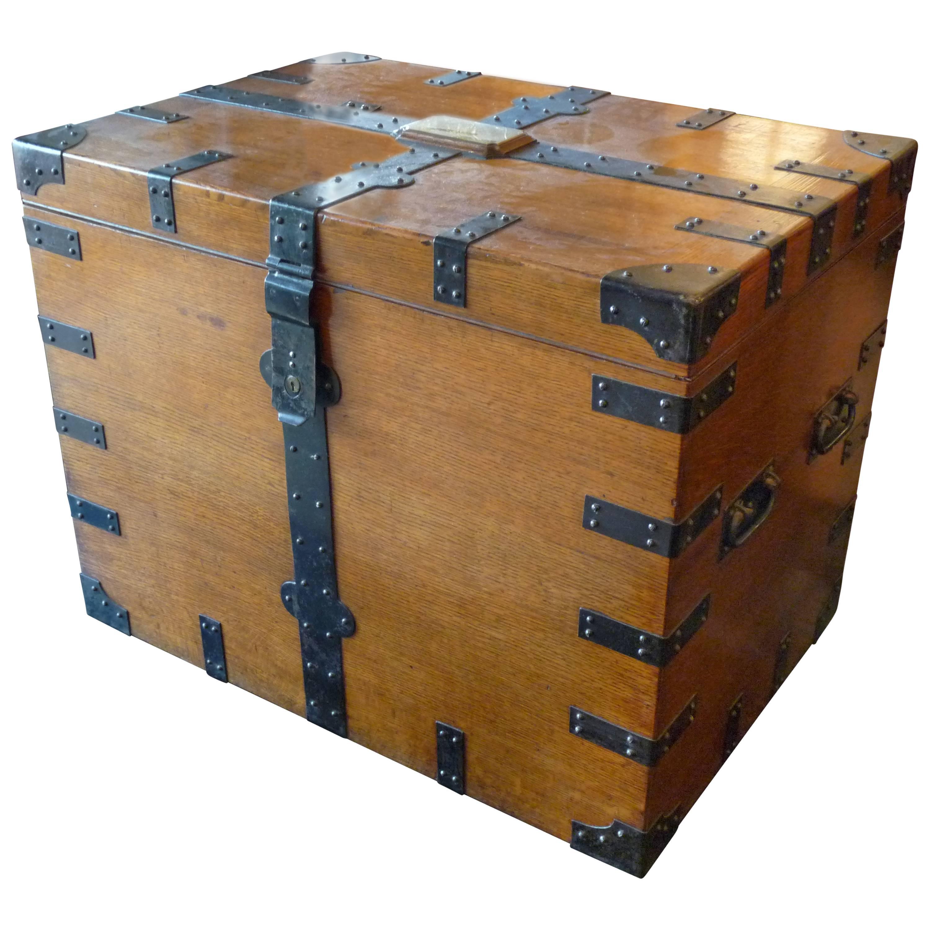British Campaign Forged Iron Oak Silver Chest