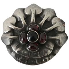 Early 20th Century Georg Jensen Sterling Silver Brooch with Red Stones