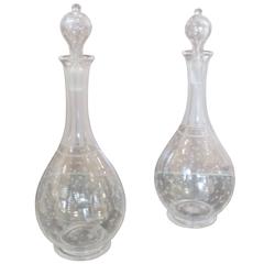 Delicate Pair of Small Cut-Glass Decanters