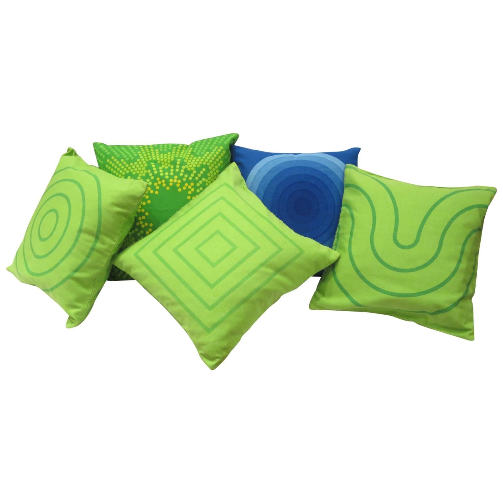 Set of Four Pillows Using Vintage Fabric Designed by Verner Panton For Sale