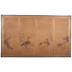 Japanese Painted Paneled Screen