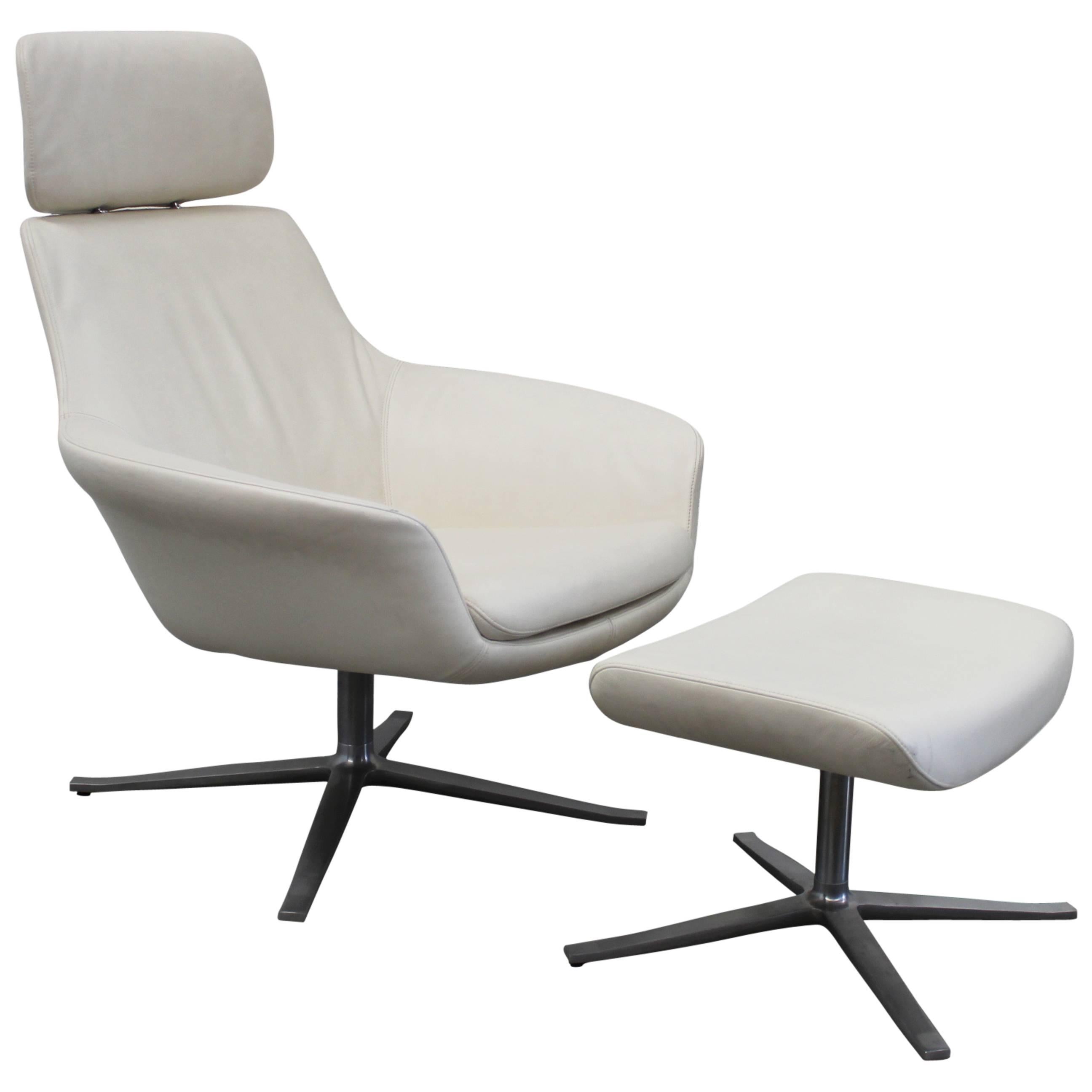 Walter Knoll Oscar-Sessel und Hocker aus cremefarbenem Leder von PearsonLloyd