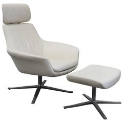 Walter Knoll Oscar-Sessel und Hocker aus cremefarbenem Leder von PearsonLloyd