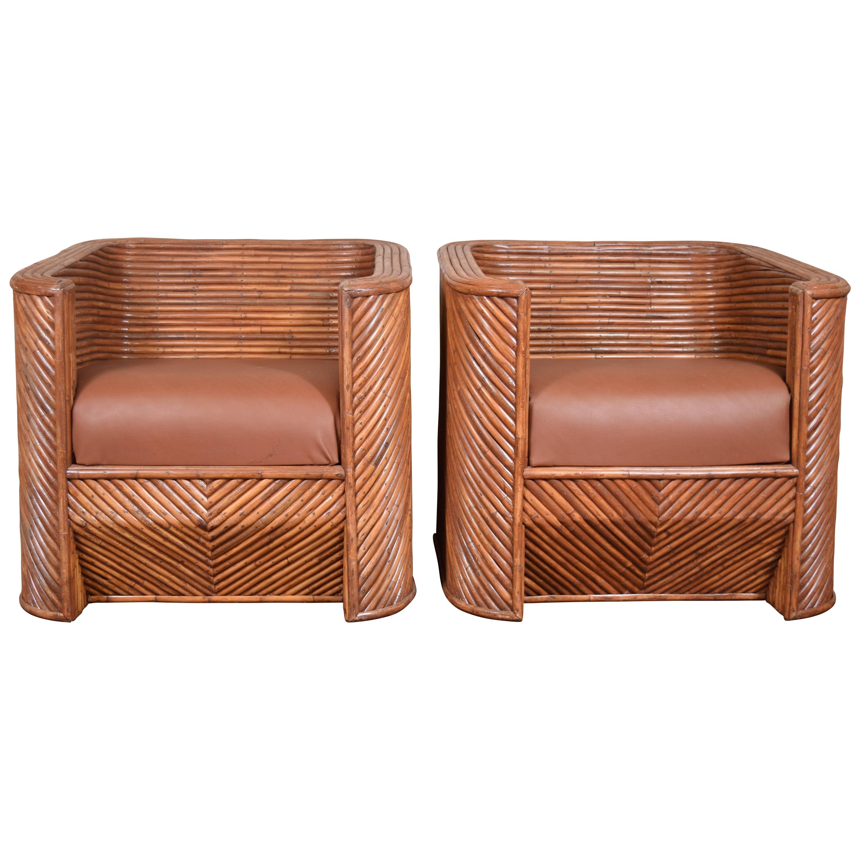 Pair of Bamboo Club Chairs For Sale