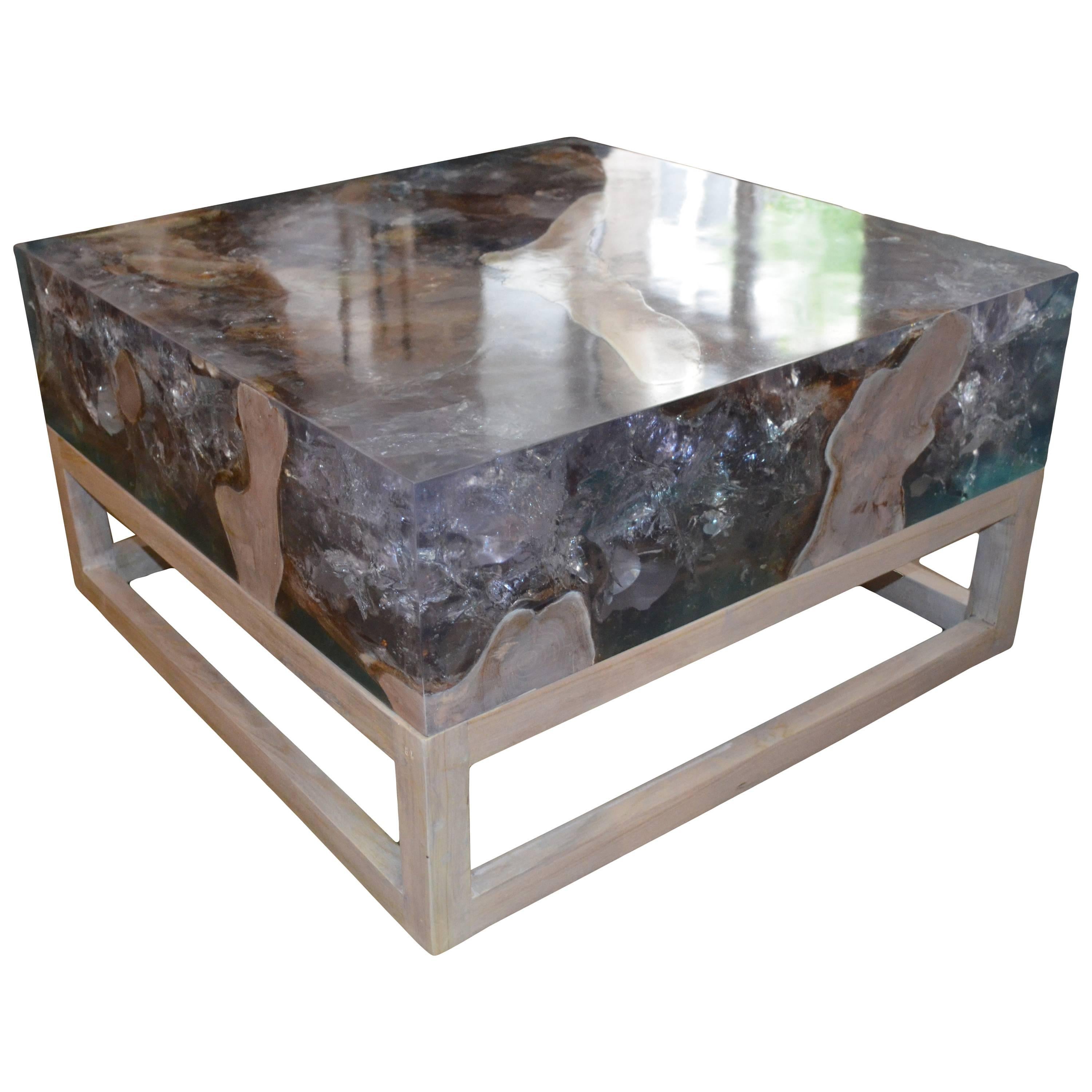Andrianna Shamaris St. Barts Cracked Resin Coffee Table or Side Table For Sale