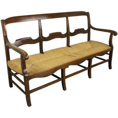 Antique French Walnut Rush Seat Sofa