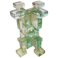 One of a Kind Thick Square solid Glass Table Base by Imperial Imagineering