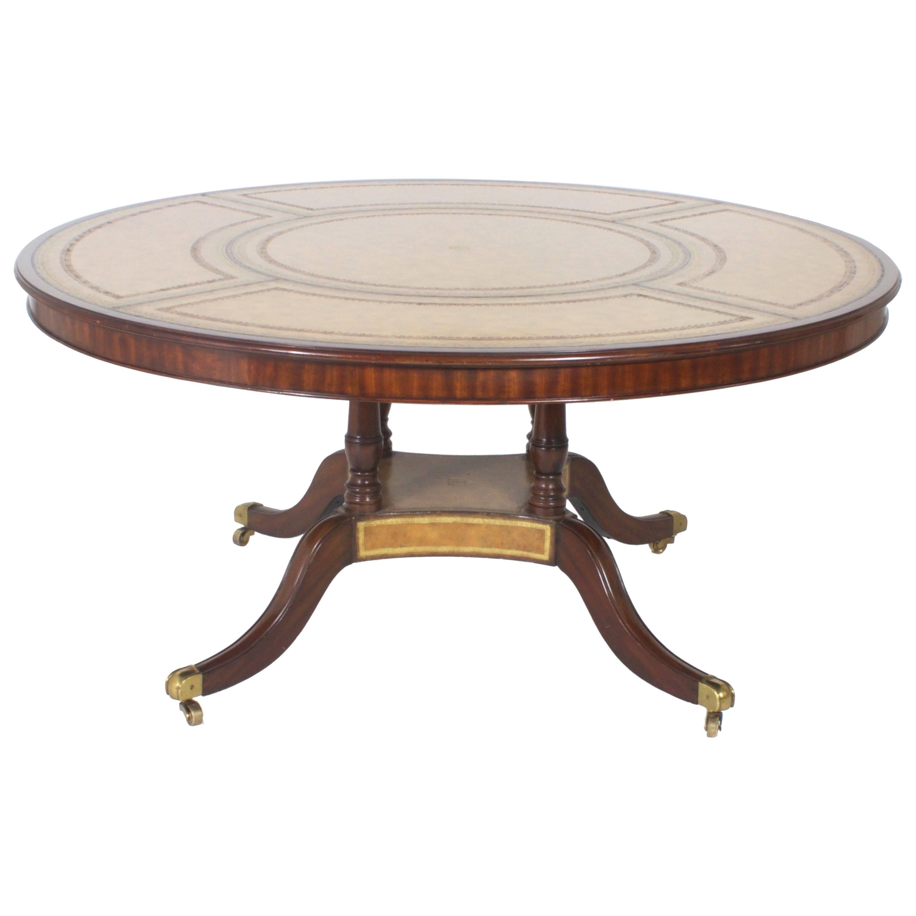 Round Leather Top Dining or Library Table