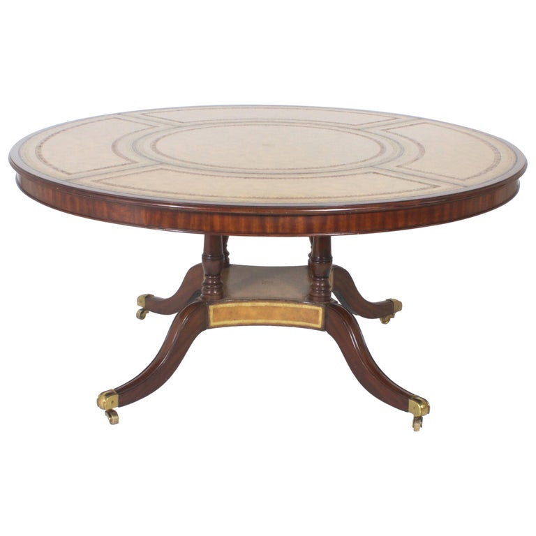 Round Leather Top Dining Or Library, Antique Leather Top Round Table