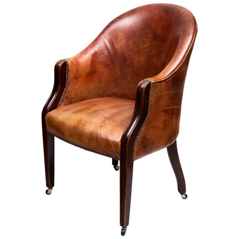 Edwardian Leather Tub Chair For Sale at 1stDibs