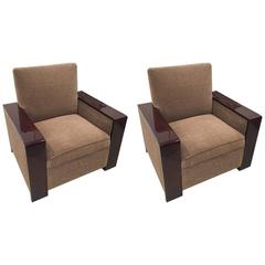 Pair of Streamline French Art Deco Club Chairs