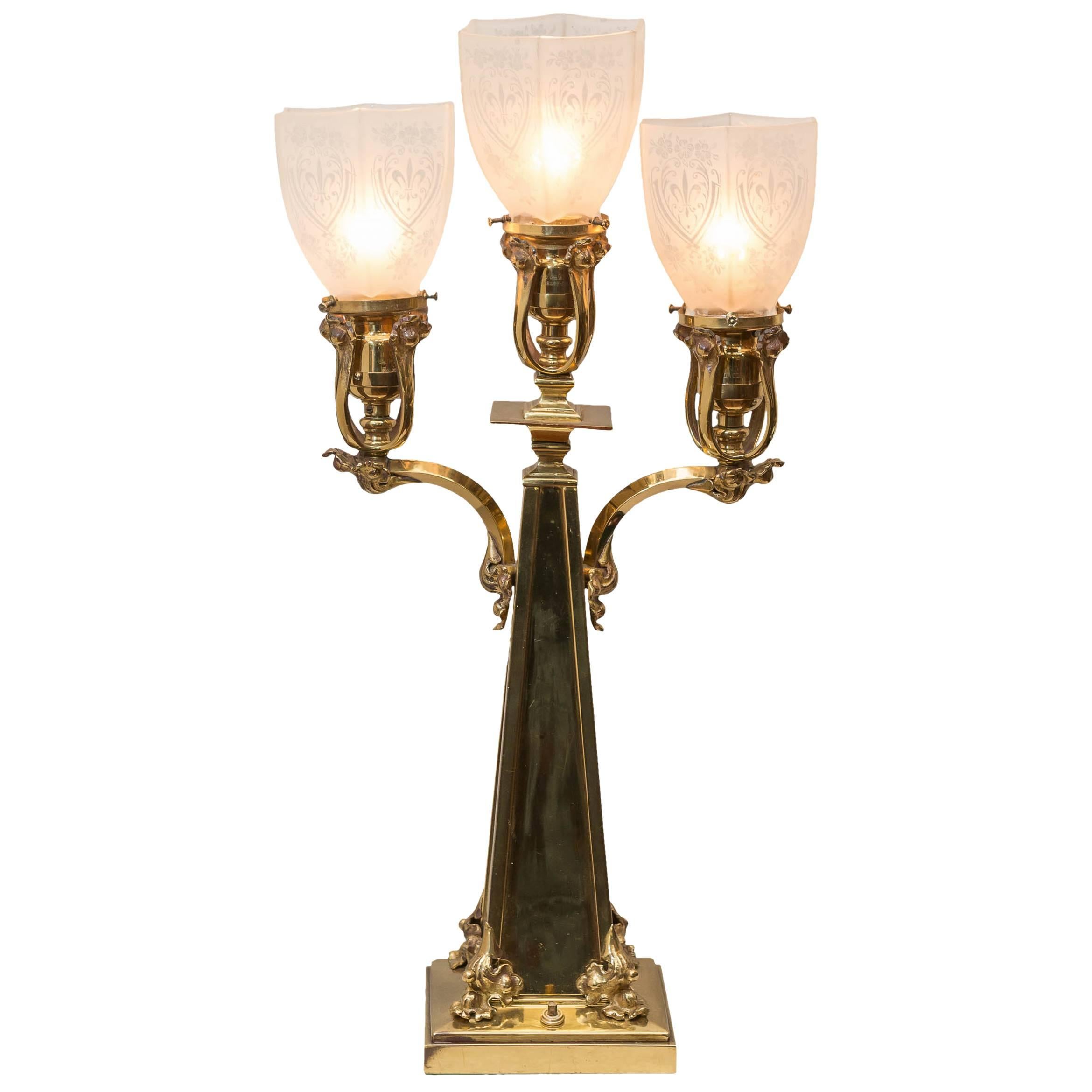 Late Victorian Three-Arm Table Lamp