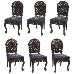 Superbe ensemble de six chaises d'appoint anglo-indiennes du 19ème siècle