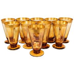 Vintage Amber Crystal Glasses with Gold Ban