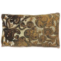 Petite Vintage Art-Deco Style  Brown and Gold Silk Velvet Lumbar Pillow