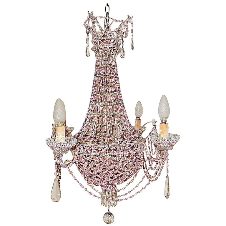French Pink Opaline Beaded Basket Crystal Chandelier At 1stdibs French Pink Opaline Beaded Basket Crystal Chandelier For
