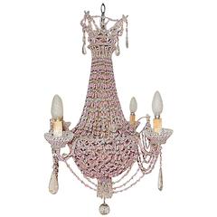 French Pink Opaline Beaded Basket Crystal Chandelier