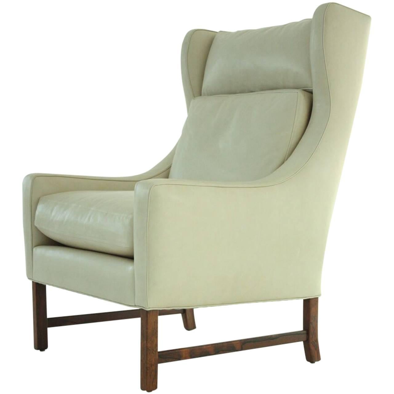 Scandinavian Modern High Back Lounge Chair in Leather