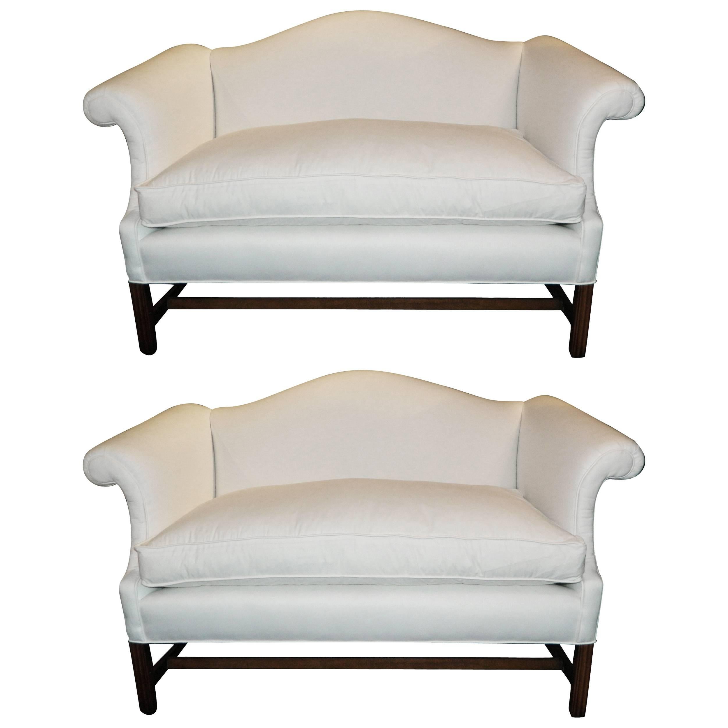Pair of Chippendale Style Camelback, Sofa or Settees, Early 20th Century