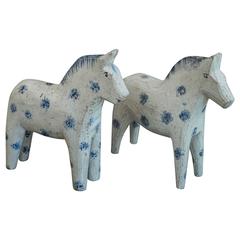 Pair of Dalecarlian or Dala Horses with Blue Dots