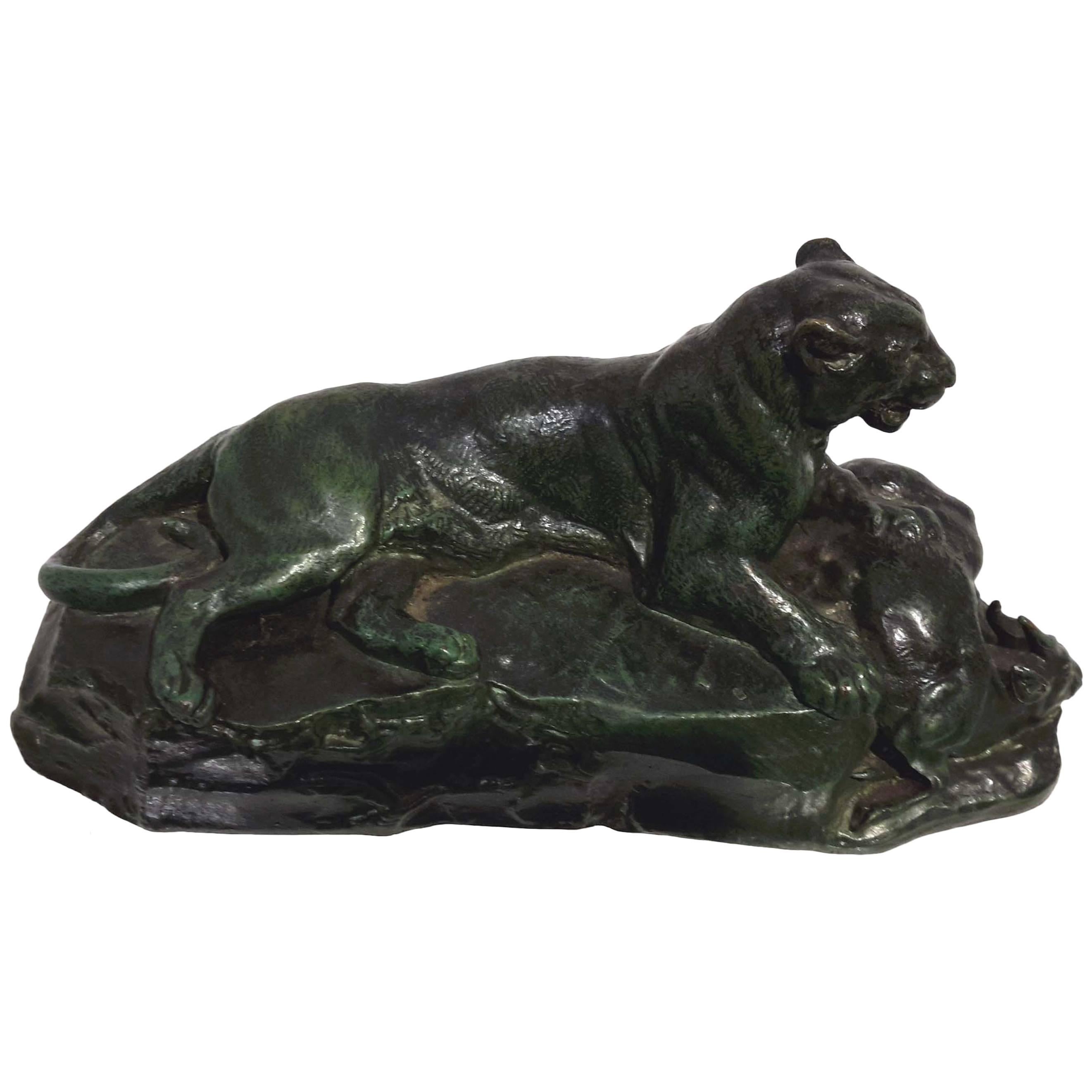 Barye Antoine-Louis, Bronze Panther and Antelope, 19th Century