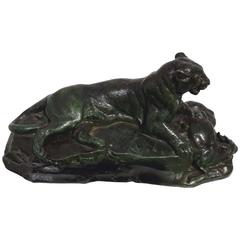 Barye Antoine-Louis, Bronze Panther and Antelope, 19th Century 