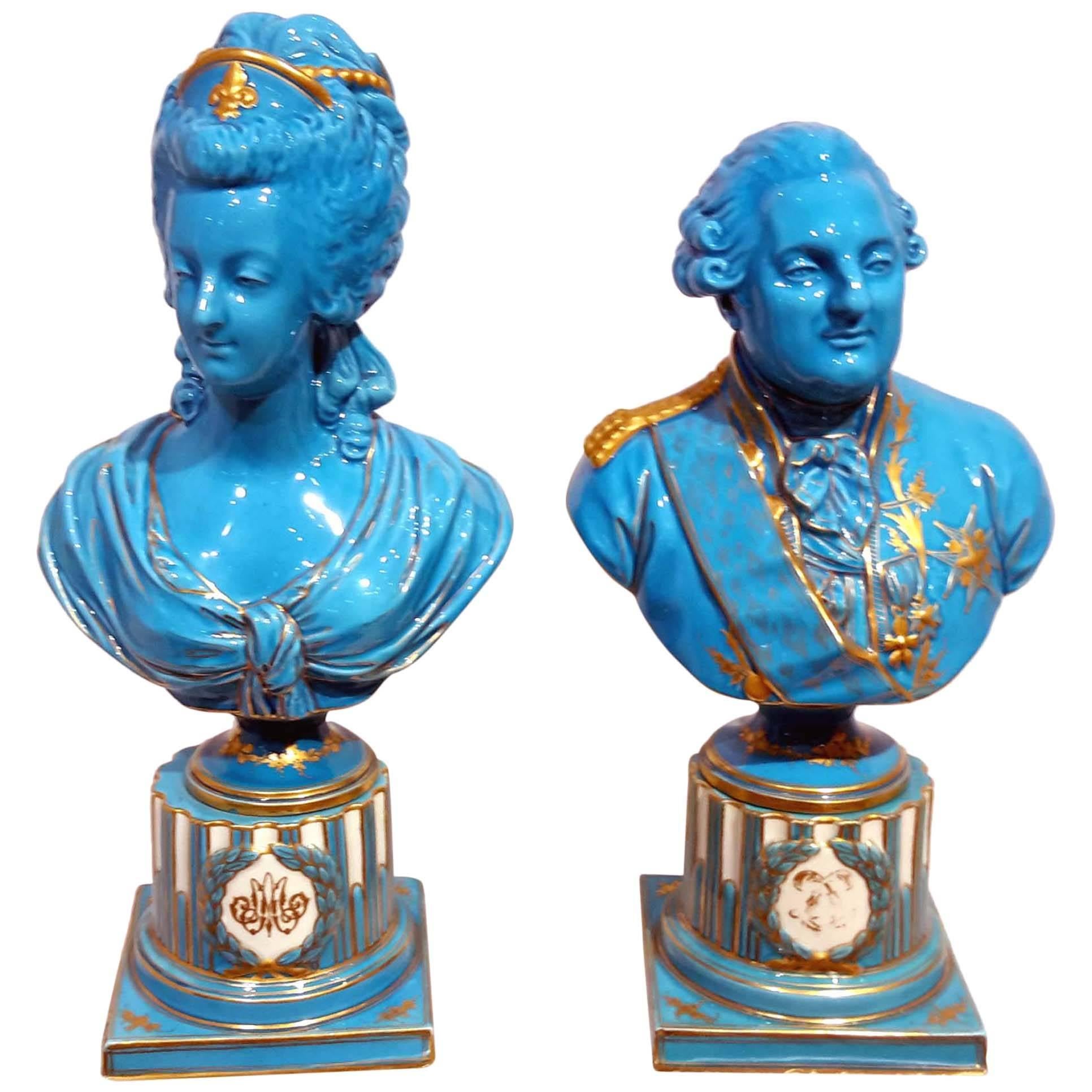 Pair of Sevres Porcelain Busts of Louis XVI and Marie Antoinette, 19th Century