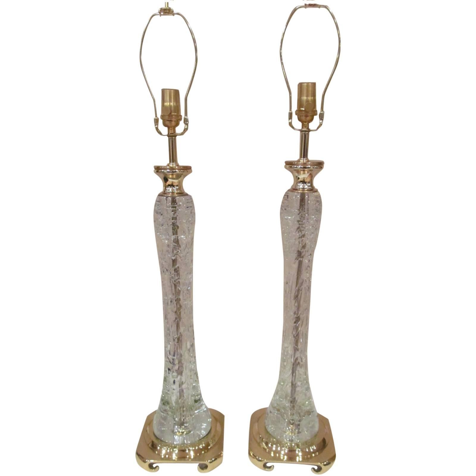 Pair of Clear Rock Crystal Lamps  For Sale