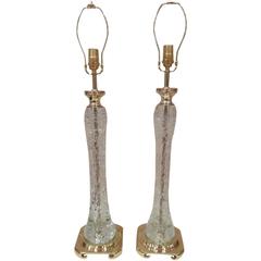 Pair of Clear Rock Crystal Lamps 