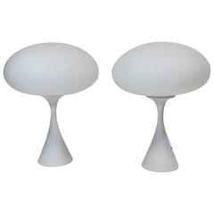 Pair of White Laurel Mushroom Table Lamps in Frosted Glass