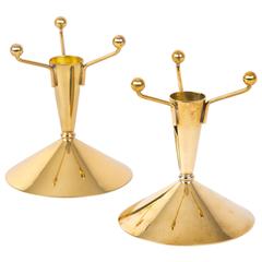Set of Two Brass Ystad Metall Candleholders Scandinavian
