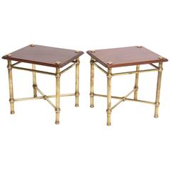 Pair of Side Tables in Brass and Wood, England, 1940s