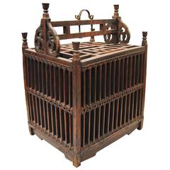 Antique Chinese Hand-Carved Bird Cage for Wedding Gift, circa 1850