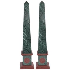 Pair of Grand Tour Obelisks in Green and Red Marble