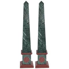 Pair of Grand Tour Obelisks in Green and Red Marble 11