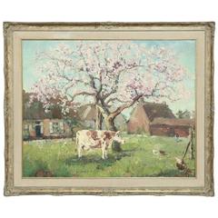Antique Framed Oil Painting on Canvas, Impressionist Landscape