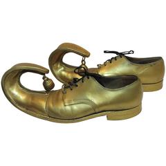 Vintage Gold Curl Toe Clown Shoes with Bells