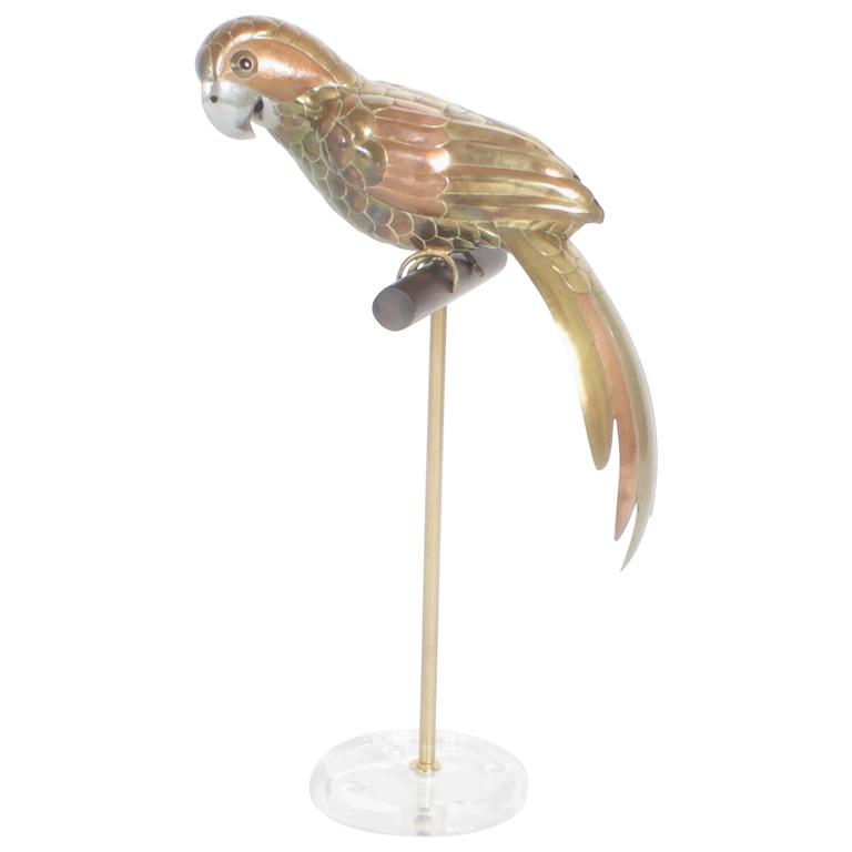 Sculpture Balançoire Perroquet En Laiton – Sergio Bustamante, Années 60, Mexique – Pièce Unique Vintage 29 Pouces