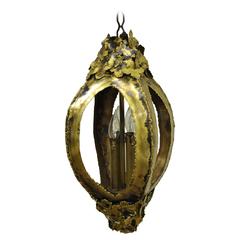 Brutalist Torch Cut Brass Chandelier Swag Pendant by Tom Greene for Feldman
