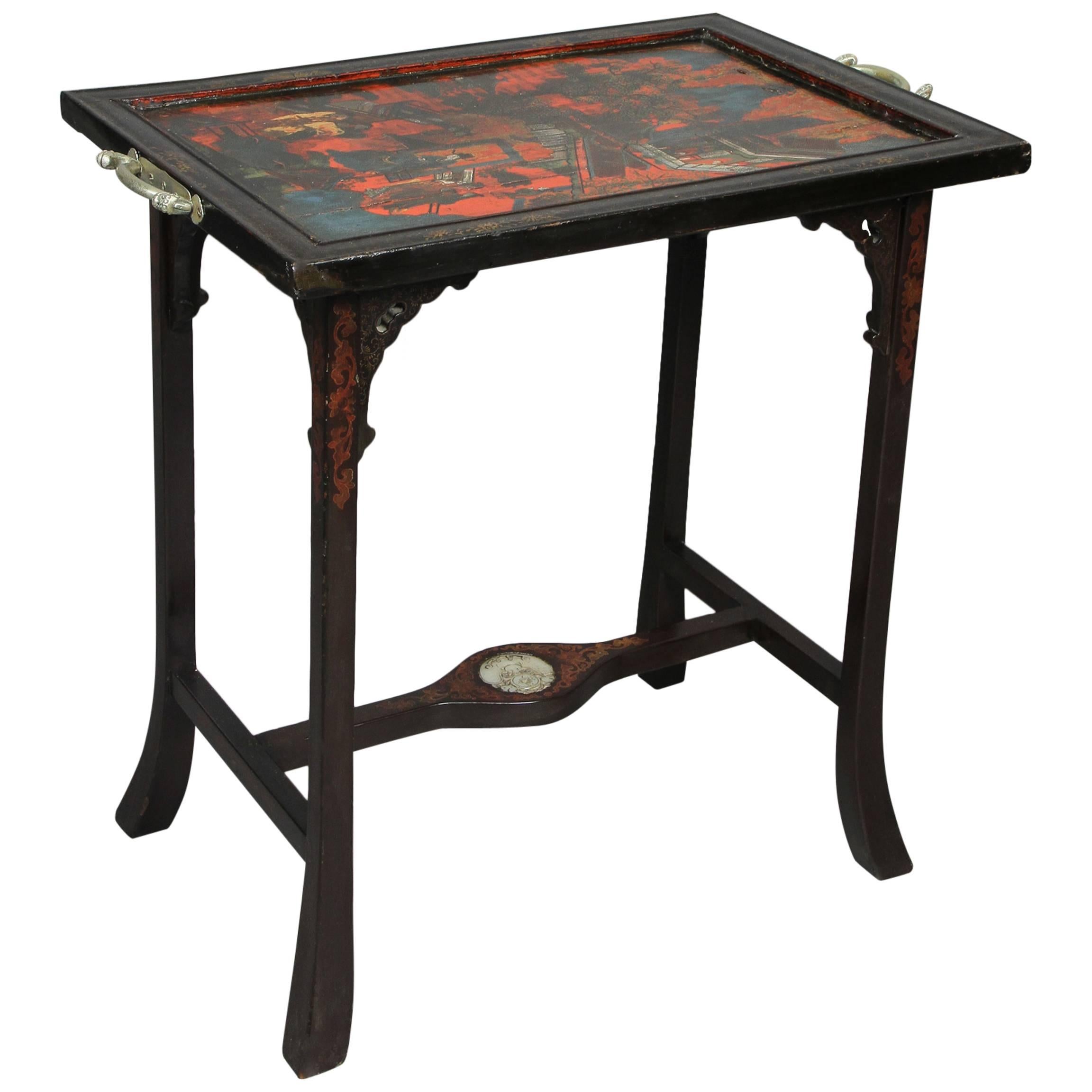 Chinese Lacquer And Jade Mounted Tray Table