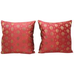 Pair of 19th Century Red Silk Embroidery Indian Pillows