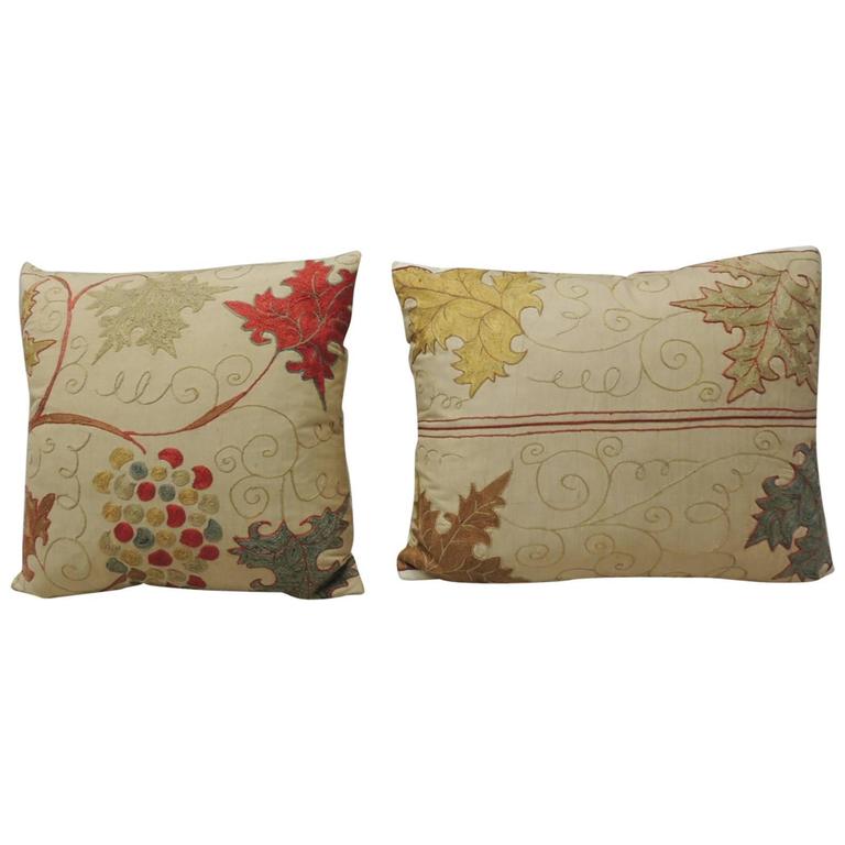 Pair of 19th Century Silk on Linen Embroidery Pillows at 1stdibs