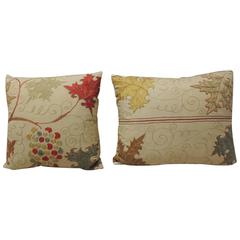 Pair of 19th Century Silk on Linen Embroidery Pillows